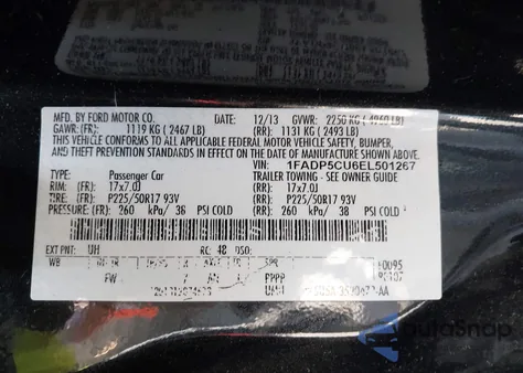 2014 Ford C-Max Energi Sel z USA, uszkodzony, nr VIN 1FADP5CU6EL501267